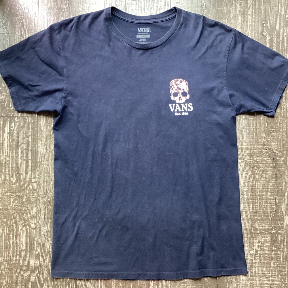 Vans Classic Fit Floral Skull Graphic T-Shirt - Navy Blue - Size Large - Picture 2 of 6